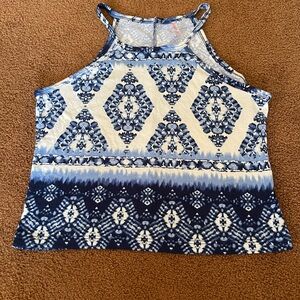 Sweet heart blue and white tribal print tank halter top M